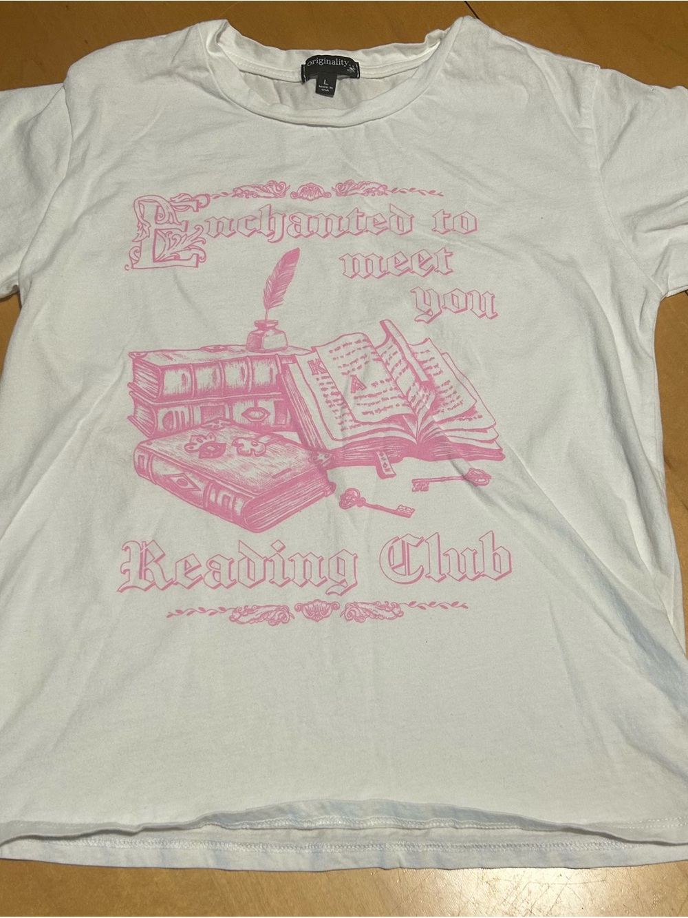 Reading Club Graphic Tee - White with Pink Artwork
